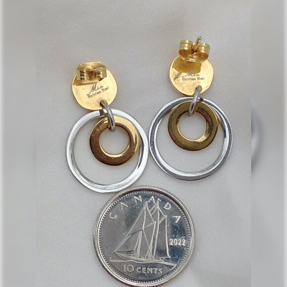 Stainless steel earrings gold disc stud silver hoop gold hoop - Picture 2 of 7